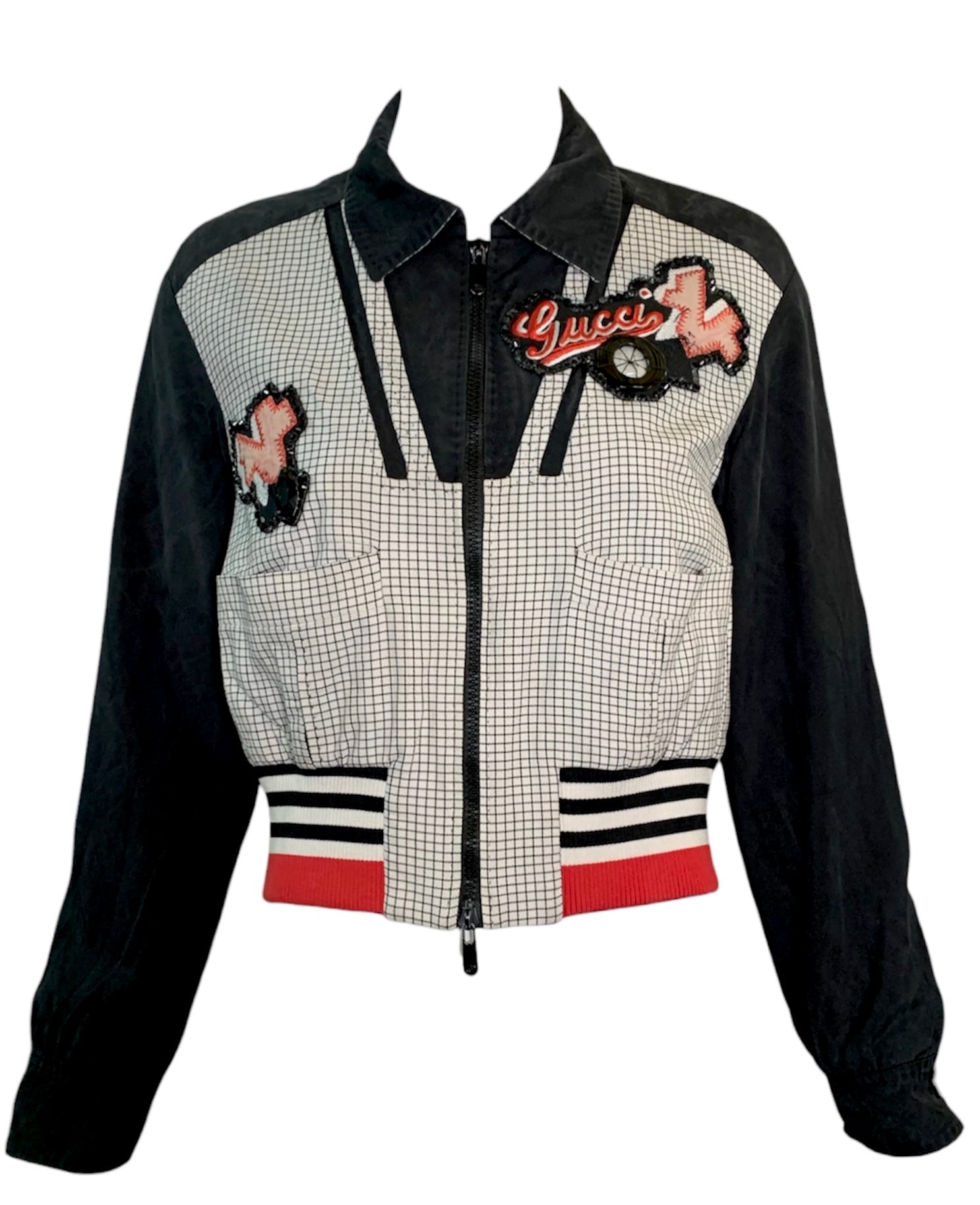  GUCCI Contemporary Bomber Style Jacket with Patches FRONT 1 of 6