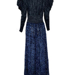 Mary McFadden 80s Blue Pleated Gown with Cut Velvet Skirt. BACK 3 of 6
