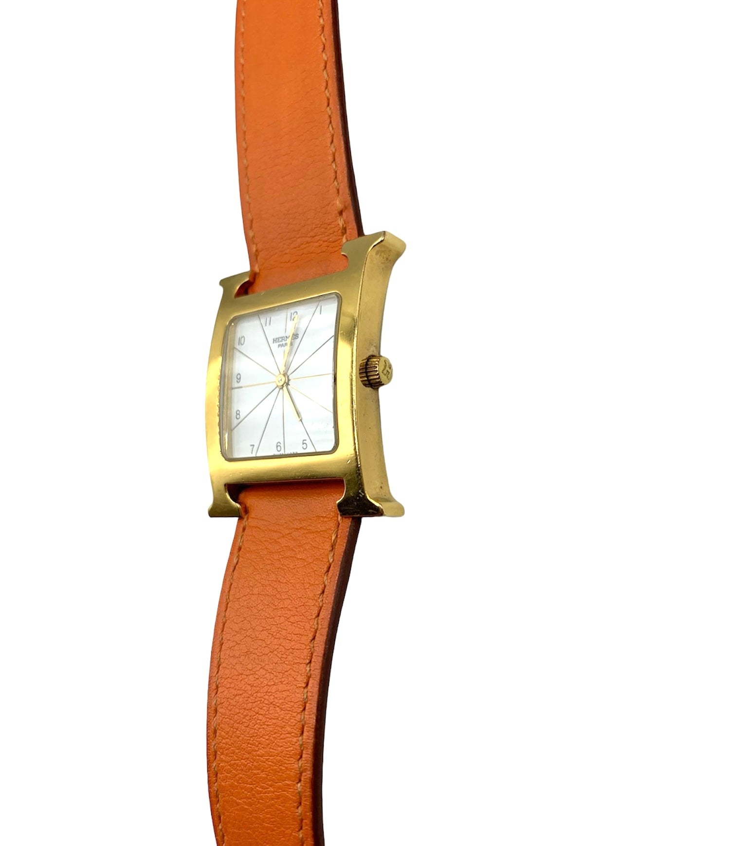 Classic Contemporary Hermes Logo Watch with Interchangable Red Band ANGLE 3 of 7
