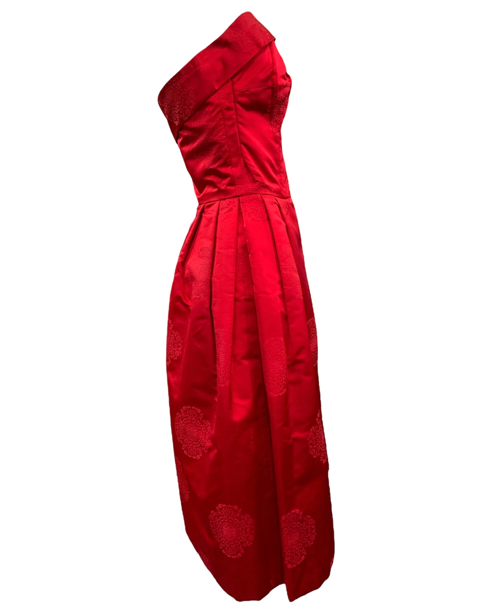 50s Red Satin Strapless Cocktail Dress SIDE 2 of 5
