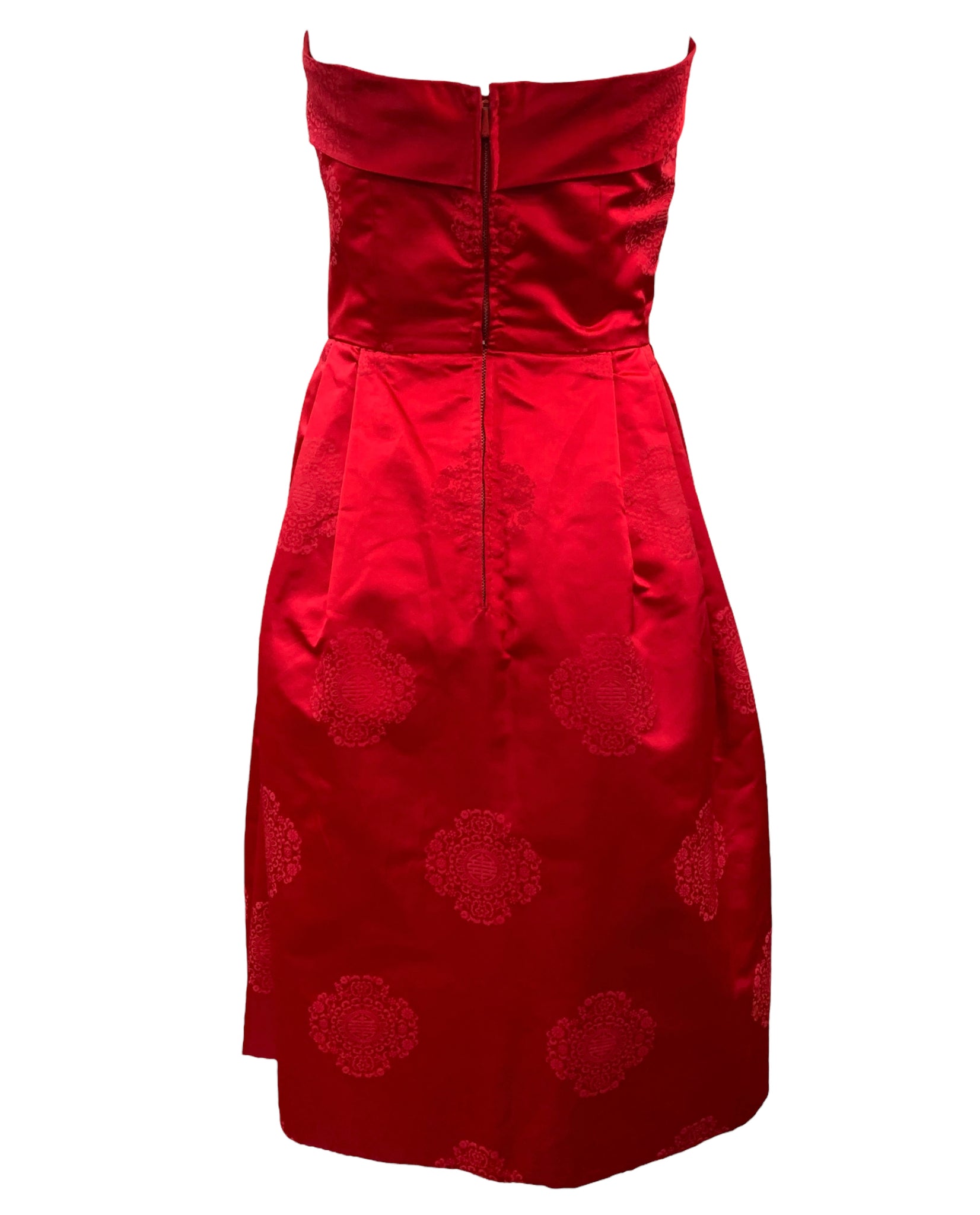 50s Red Satin Strapless Cocktail Dress BACK 3 of 5