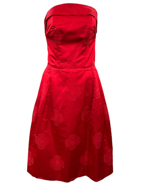 50s Red Satin Strapless Cocktail Dress FRONT 1 of 5